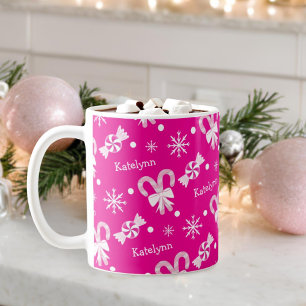 Shock rosa Peppermint Candy cane Snöflingor Lägg t Kaffemugg