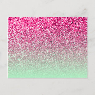 shock rosa Photo Glitter och Mint Grönt Ombre Vykort