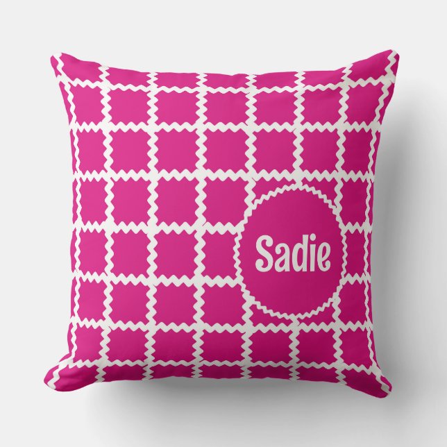 Shock rosa Pillow for Girls; Ric Rac mönster Kudde (Framsida)