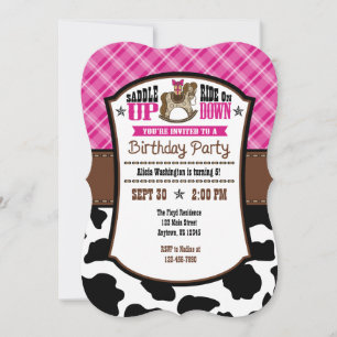 Shock rosa Play Cowhide Cowboy Birthday Inbjudan