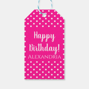 Shock rosa Polka Dot Birthday Namn Presentetikett