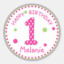 Shock rosa Polka Dot Grattis på födelsedagen numme Runt Klistermärke
