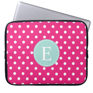 shock rosa Polka Dot Mint Monogram Laptop Sleeve