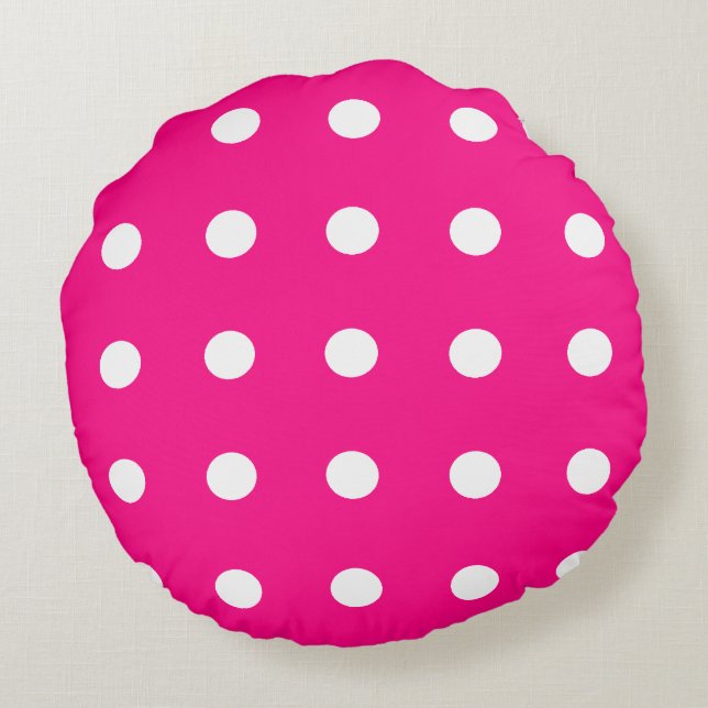 Shock rosa Polka Dot Mönster Rund Kudde (Baksidan)