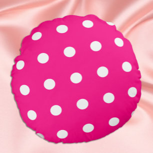 Shock rosa Polka Dot Mönster Rund Kudde