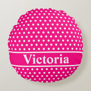 Shock rosa Polka dots Rund Kudde