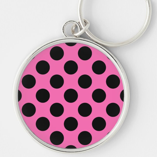 Shock rosa Polka dots Rund Silverfärgad Nyckelring (Framsidan)