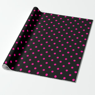 Shock rosa Polka-punkt på svart stort utrymme Presentpapper