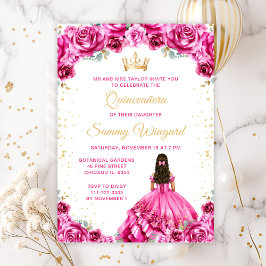 Shock rosa Princess Blommigt Quinceañera Inbjudningar