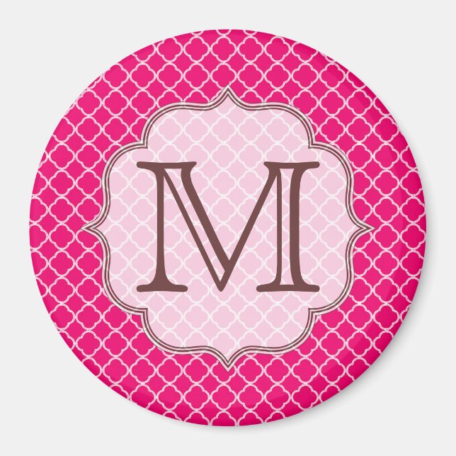 Shock rosa Quarterfoil Latti Monogram Initial Magn Magnet (Framsidan)