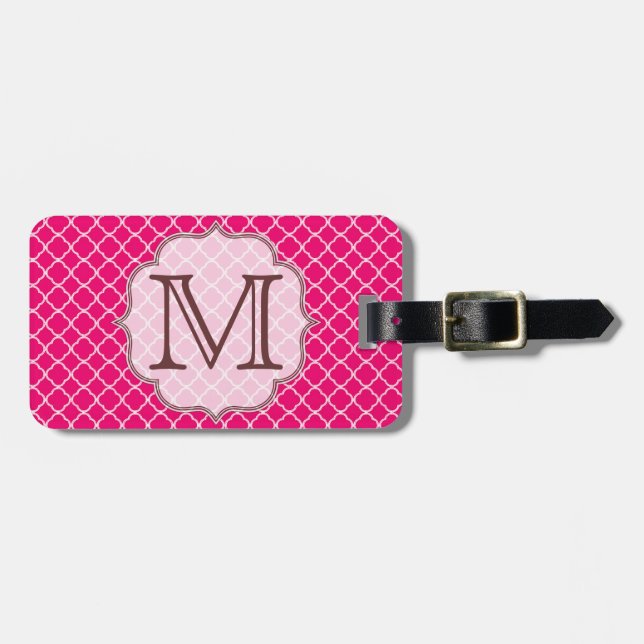 Shock rosa Quarterfoil Latti Monogram Luggage Tag Bagagebricka (Horisontell Framsida)