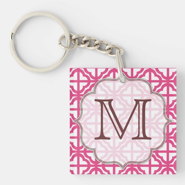 Shock rosa Quarterfoil Lattice Monogram Nyckelring (Framsidan)