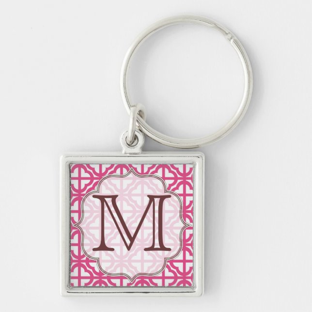 Shock rosa Quarterfoil Lattice Monogram Nyckelring (Framsidan)