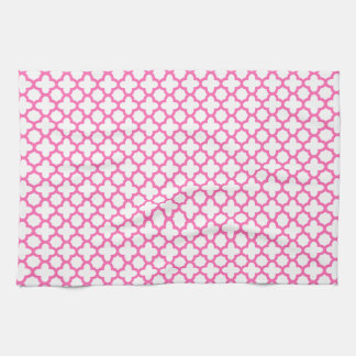 Shock rosa Quatrefoil Mönster Kökshandduk