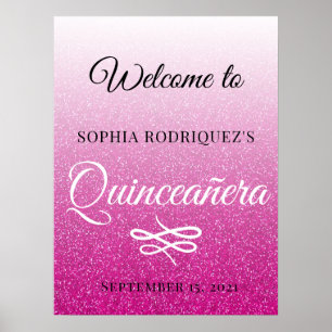 Shock rosa Quinceañera 15:e födelsedag Välkommen Poster