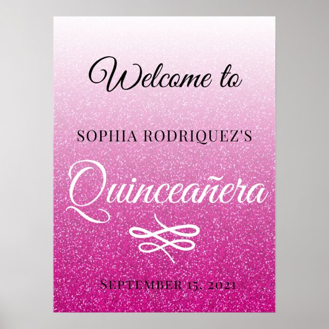 Shock rosa Quinceañera 15:e födelsedag Välkommen Poster (Framsidan)