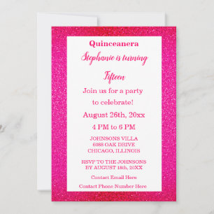 Shock rosa Quinceanera 15:e Födelsedagsfesten Inbjudningar
