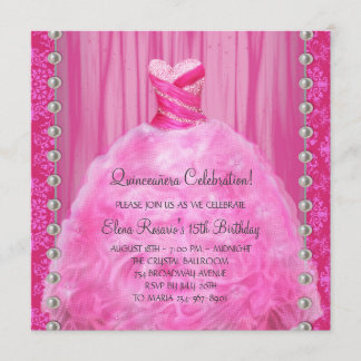 Shock rosa Quinceanera-inbjudan till Party Dress P Inbjudningar