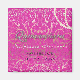 Shock rosa Quinceanera Spara datumpärlor, glitter Magnet