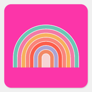 Shock rosa Rainbow Preppy Colorful Lycklig Rainbow Fyrkantigt Klistermärke