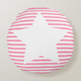 Shock rosa Rand & White Star - Round Pillow Rund Kudde