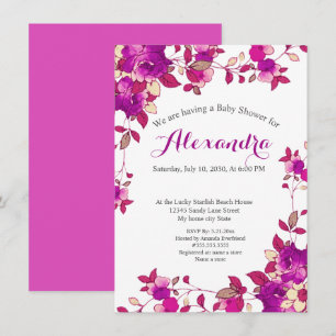 Shock rosa Rasberry Blommigt Baby Shower-inbjudan
