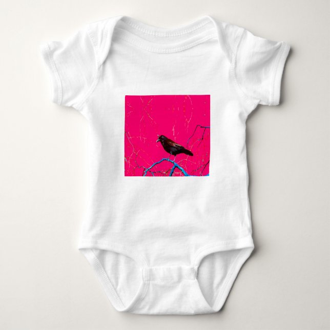 Shock rosa Raven Kråka Black Bird Tee Shirt (Framsida)