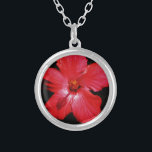 Shock rosa Red Hibiscus blomma på Black Silverpläterat Halsband<br><div class="desc">Snyggt foto av en Shock rosa Red Hibiscus-blomma på Black av Artist Sandra Marie Closs. Lägg till egen text, namn eller monogram för att skapa perfekten för alla tillfälle. Bröllop, party, sympati, födelsedag, babydusch, vilket firande som helst eller bara för att göra din dag lite trevligare. blommigt, blomma, blommor, blommor,...</div>