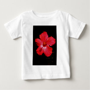 Shock rosa Red Hibiscus blomma på Black Tee Shirt