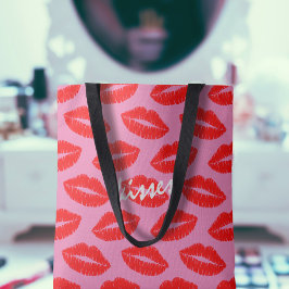 Shock rosa Red Lipstick Kisses Läppar Mönster Anpa Tygkasse