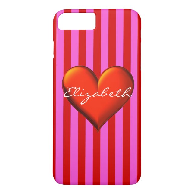 Shock rosa Red Rand Red Metallic Heart Monogram Case-Mate iPhone Skal (Baksida)