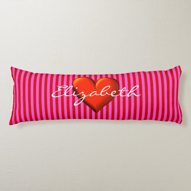 Shock rosa Red Rand Red Metallic Heart Monogram Kroppskudde (Framsidan)