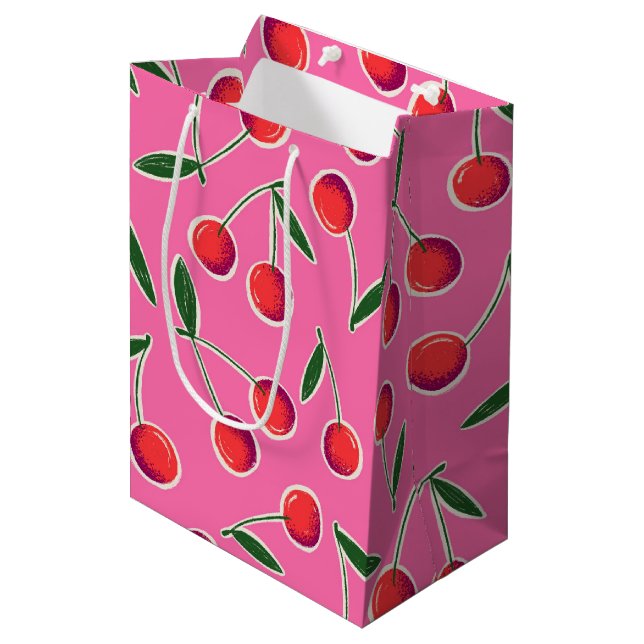Shock rosa Retro Berry Cherry Birthday Gift Bag (Framsidan Vinklad)
