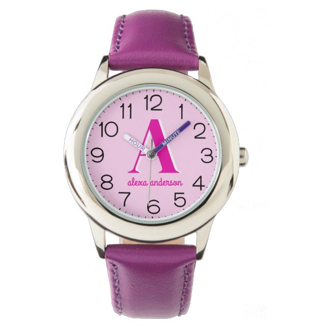 Shock rosa Retro Dolly Monogram Armbandsur (Framsida)