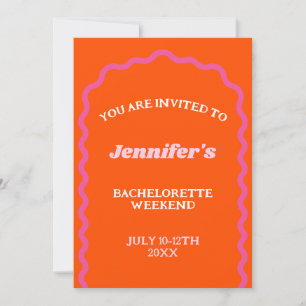 Shock rosa Retro Font Vågigt Arch Bachelorette Hel Inbjudningar