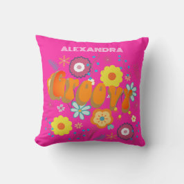 Shock rosa Retro Groovy Flower Power Kudde