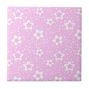Shock rosa retro polka dots med blommönster kakelplatta