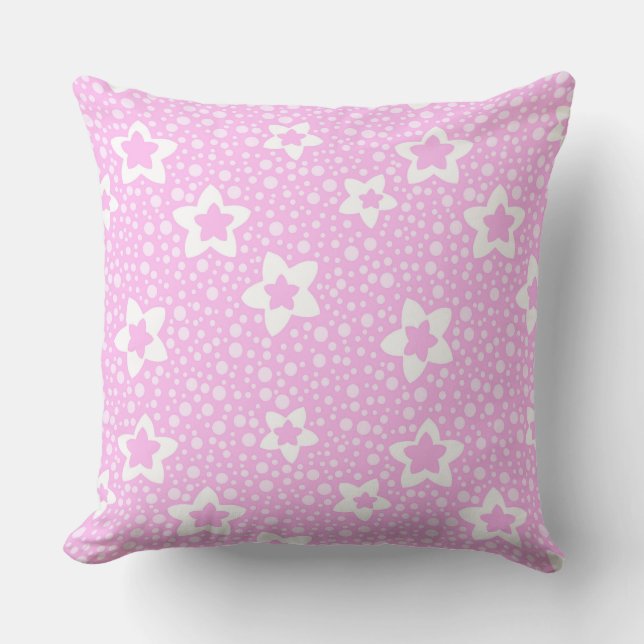 Shock rosa retro polka dots med blommönster kudde (Framsida)