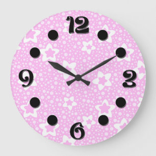 Shock rosa retro polka dots med blommönster stor klocka