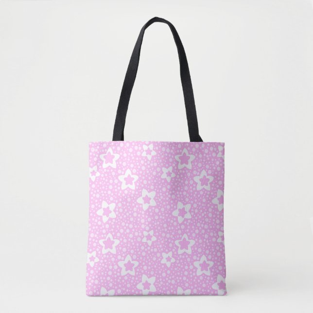 Shock rosa retro polka dots med blommönster tygkasse (Framsida)