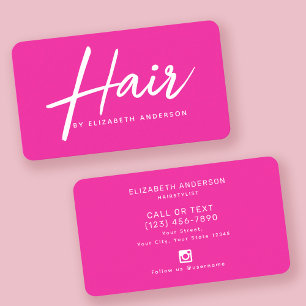 Shock rosa Retro Script Hairstylist Visitkort