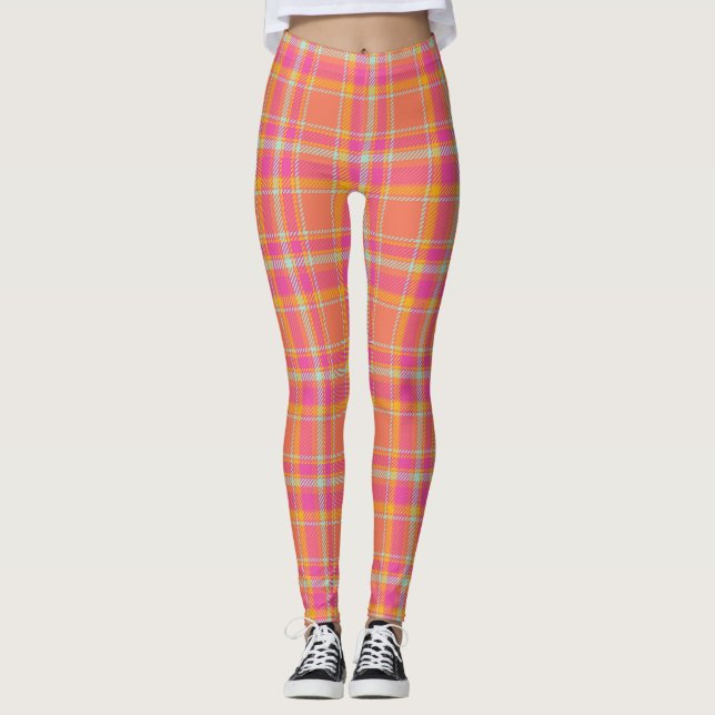Shock rosa Retro-stift med Orange och blått Leggings (Framsida)