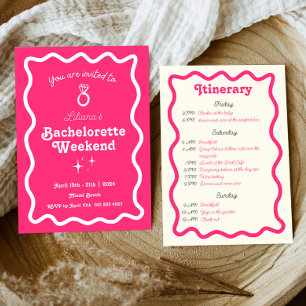 Shock rosa Retro Wave Bachelorette Helg Itinerary Inbjudningar