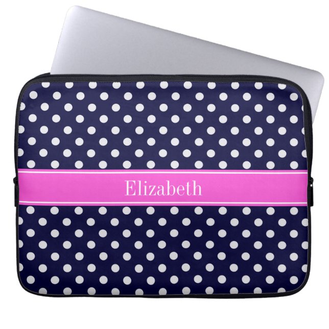 Shock rosa Ribbon Monogram, vit Polka dots Laptop Sleeve (Framsidan)