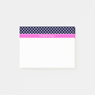 Shock rosa Ribbon Monogram, vit Polka dots Post-it Block