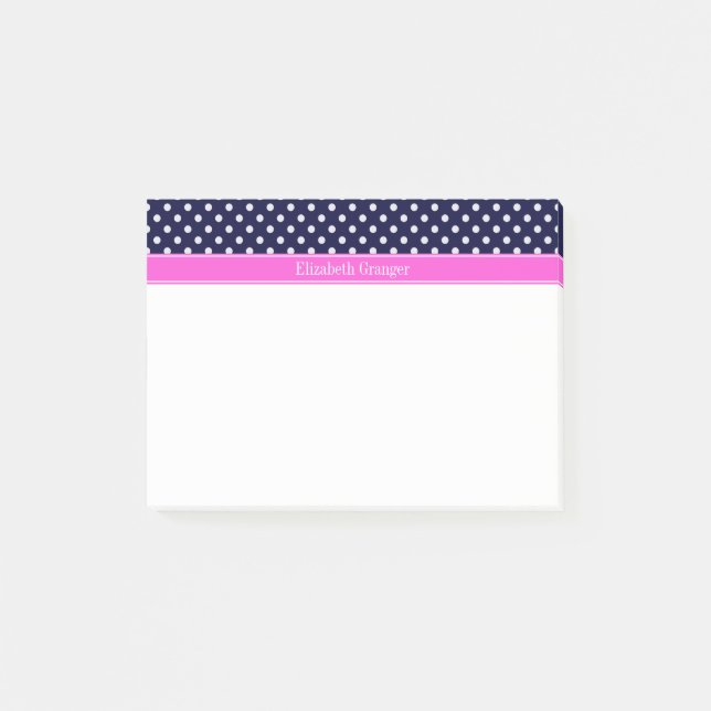Shock rosa Ribbon Monogram, vit Polka dots Post-it Block (Framsida)