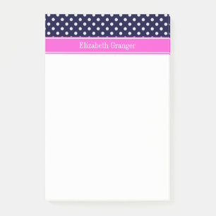 Shock rosa Ribbon Monogram, vit Polka dots Post-it Block