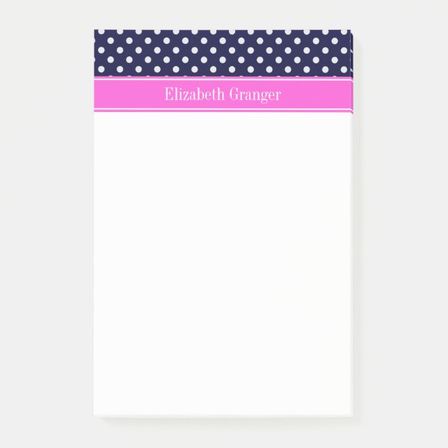 Shock rosa Ribbon Monogram, vit Polka dots Post-it Block (Framsida)