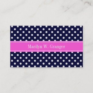 Shock rosa Ribbon Monogram, vit Polka dots Visitkort