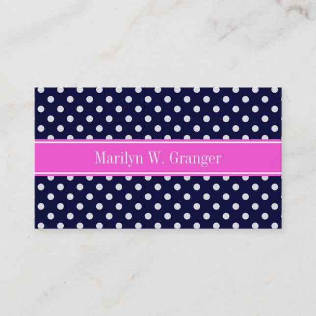Shock rosa Ribbon Monogram, vit Polka dots Visitkort (Framsida)